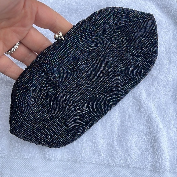 Miranda Micro Beaded Navy Blue Kisslock Clutch Bag Made in Japan - Picture 5 of 8